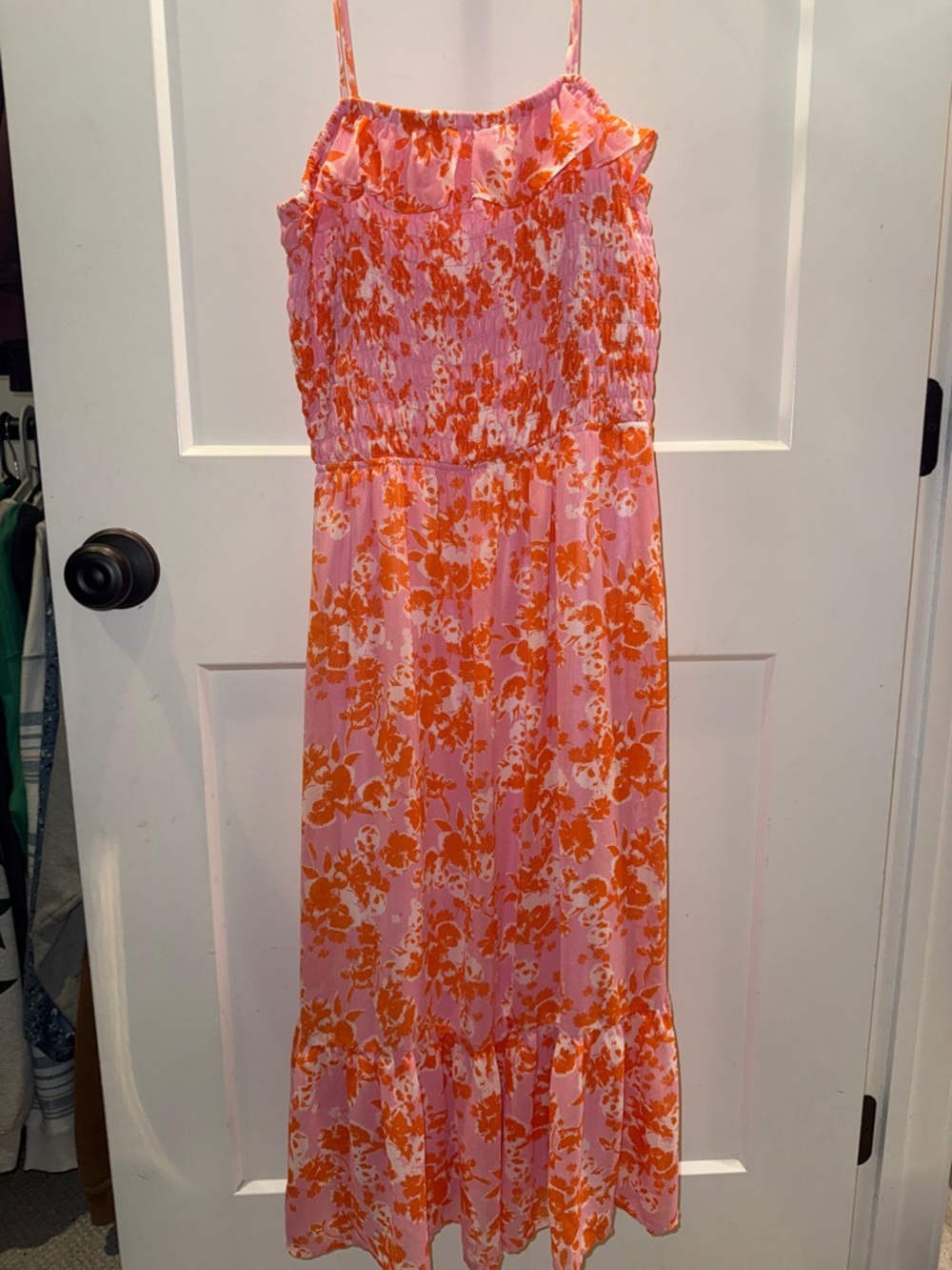 Pink & Orange Floral Smocked Midi Dress